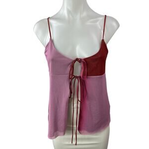 Zara Pink Red Colorblock Sleeveless Tie Knot Mesh Cami Camisole Tank Top Size M